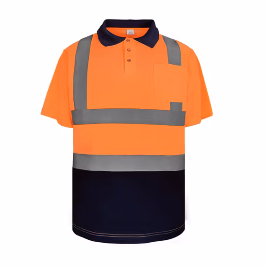 100% 폴리에스터 메쉬 높은 가시성 짧은 소매 안전 Hi Vis 반사 티셔츠 작업복 셔츠