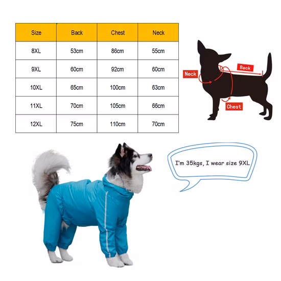 도매 사용자 정의 편안한 대형 애완 동물 의류 안전 반사 방수 애완견 Fourlegs 비옷