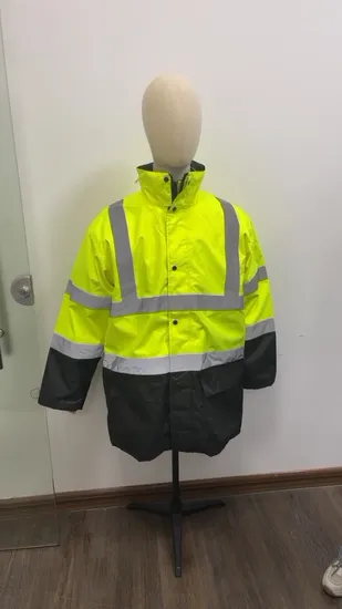 OEM 성인 높은 가시성 반사 방수 하이 칼라 레인 코트 레인 팬츠 사이클링 하프 PU Rainsuit Hi Viz 안전 비옷